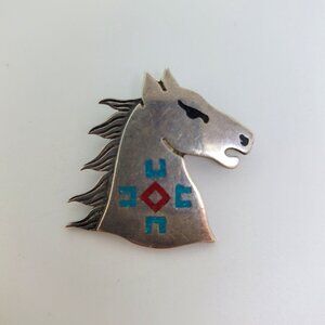 Rare/HTF Turquoise, Coral & Sterling Horse Head Pendant by Wayne Eagleboy